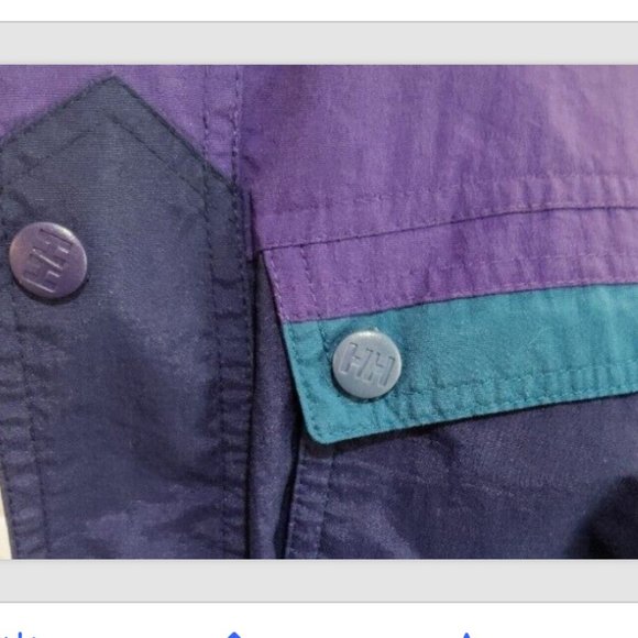 Vtg 90s HELLY HANSEN Windbreaker Mock Neck Zip Snap Jacket - Picture 10 of 14